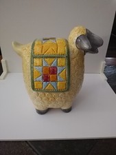 Sheep Coin Bank - Ceramic Lamb With Quilt Piggy Bank