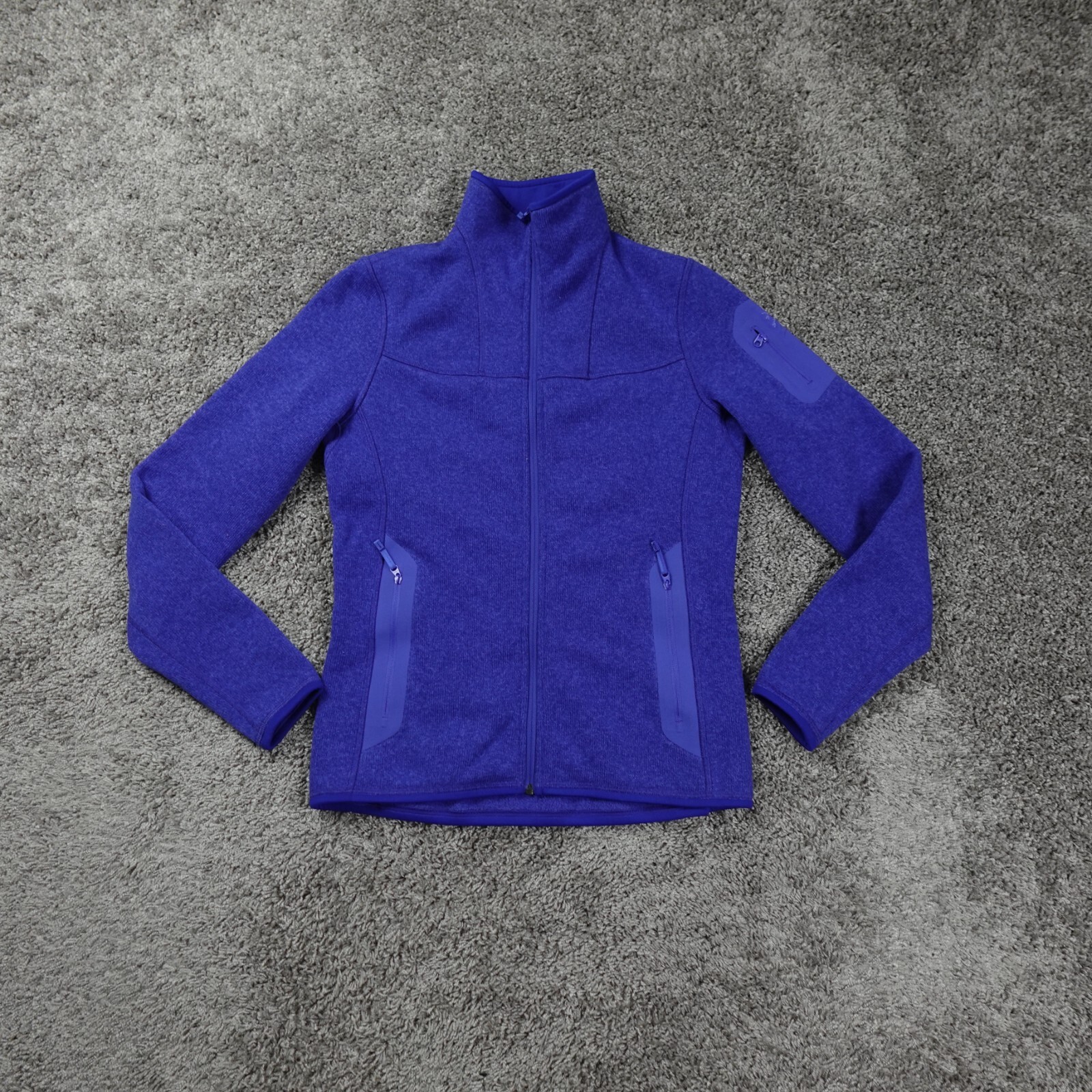 Arc'Teryx cardigan donna covert full zip maglione giacca piccolo pile blu
