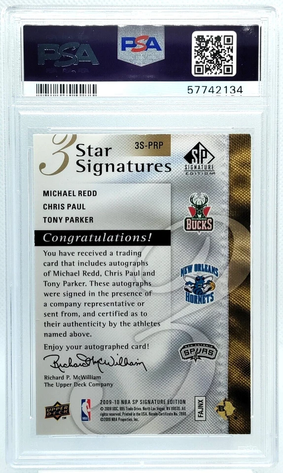 PSA 8 /20 Chris PAUL Tony PARKER Michael REDD Auto 2009-10 UD SP 3 Autograph SP - Image 2 of 2