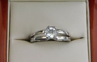 STUNNING GEMS TV 9CT WHITE GOLD + GLACIER TOPAZ SOLITAIRE RING SIZE N 1/2 COA  