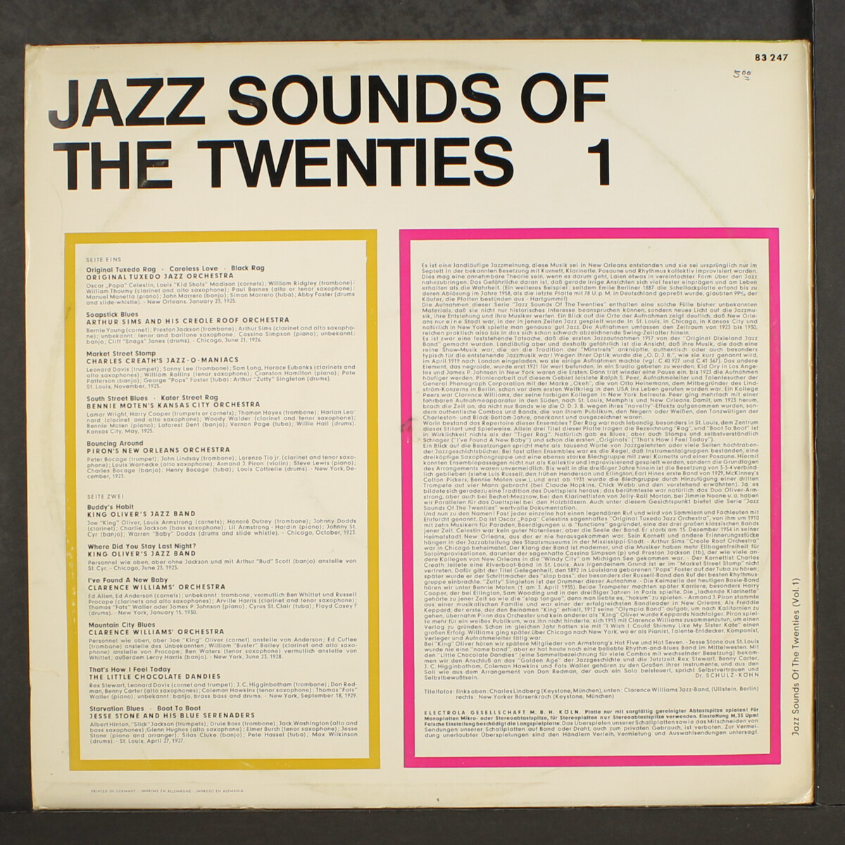 VARIOUS: jazz sounds of the twenties vol. 1 big bands ODEON 12