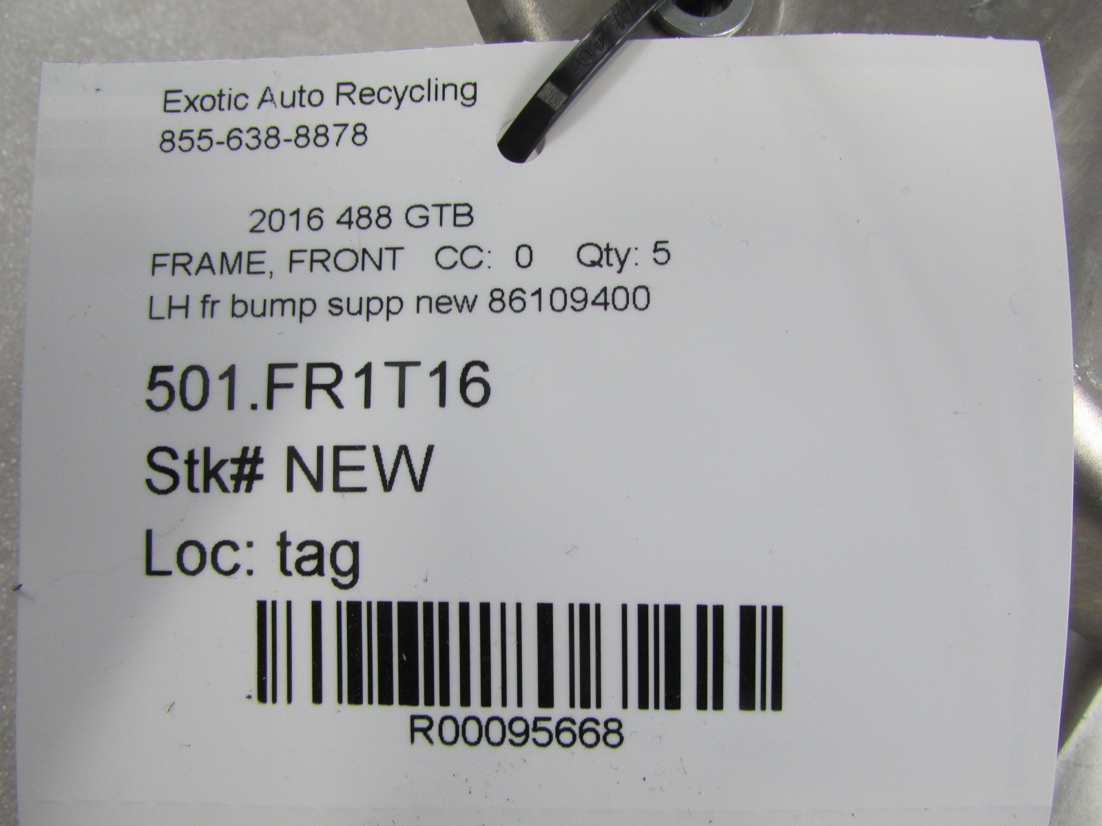 Ferrari 488 GTB, Spider, LH, Front Bumper Support Bracket, New P/N 86109400