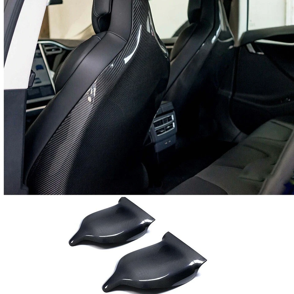 Tapa trasera de asiento de auto de fibra de carbono seca para Tesla Model S 2014-20 2 piezas Foto 2 de 4