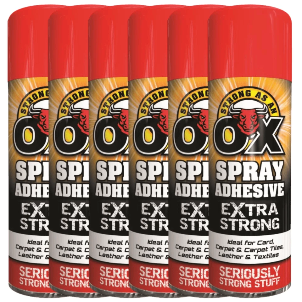 6x Extra Strong As An Ox Spray Adhesive Glue Carpet Tile Craft Fabric Card 500ML