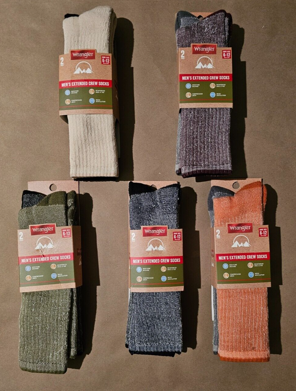 Men's Wrangler Extended Crew Socks 2-Pack - Size 6-12 - Choose Color - New With Tags-image