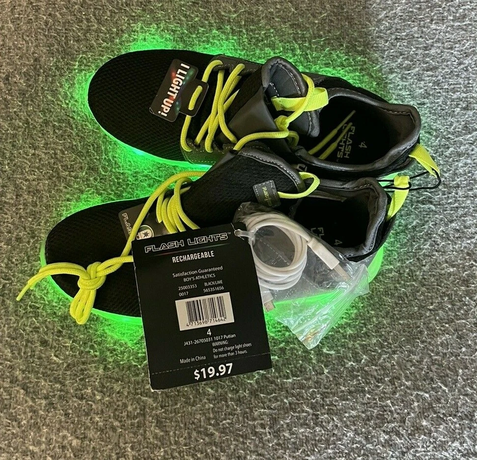 EXCELLENT FLASHLIGHTS Rechargeable Black and Lime Shoes Low Tops