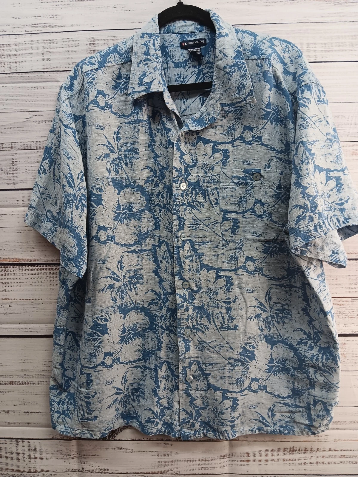 Knightsbridge Hawaiian Shirt Men's X-Large Blue 97% Silk Beachy Travel