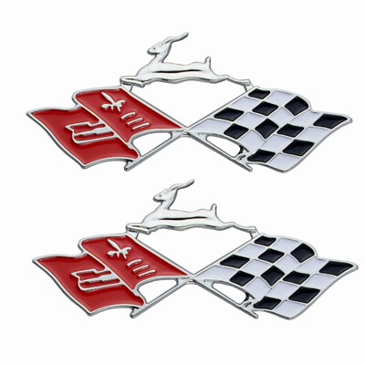 2Pc Fits 1961 Impala Quarter Panel Crossed Flag Emblem Badge