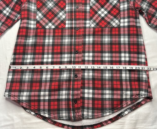 Camisa Time and Tru para mujer M roja negra con botones cuello de lana de franela usada - Imagen 6 de 10