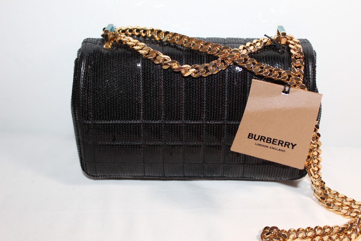 NWT Burberry TB Quilted Black Lola Lambskin Sequin Shoulder