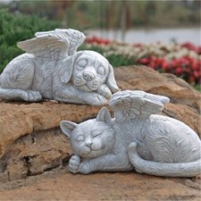 Resin Angel Dog Cat Statue Garden Decor Puppy Tombstone Sculpture Ornaments Gift