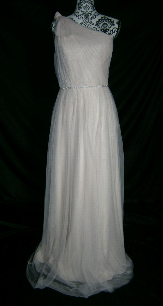 monique lhuillier prom dresses Monique Lhuillier Dress 8 Pink One Shoulder Crystals Formal Wedding Prom  8338