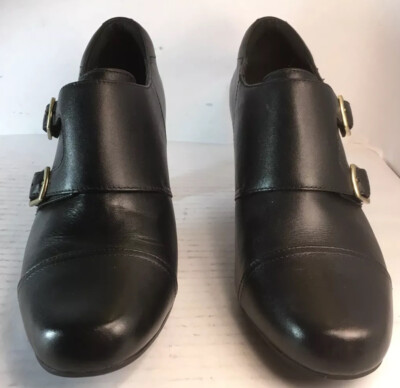 Clarks Sapphire Black Leather Double Monk Heels Ankle Boots 62597