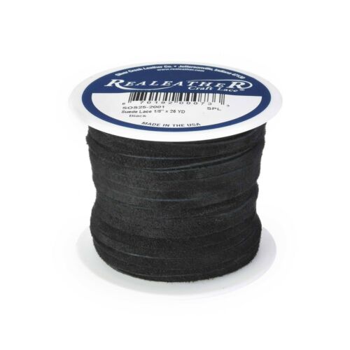 Pizzo artigianale pelle scamosciata nero 1/8" x 25 yds. di Silver Creek Realeather Made in USA - Foto 1 di 3