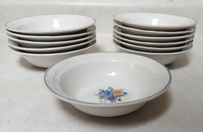 SET OF 6 VINTAGE 1980s PROVINCIAL BOUQUET CEREAL/SALAD BOWLS BLUE PINK FLORALS
