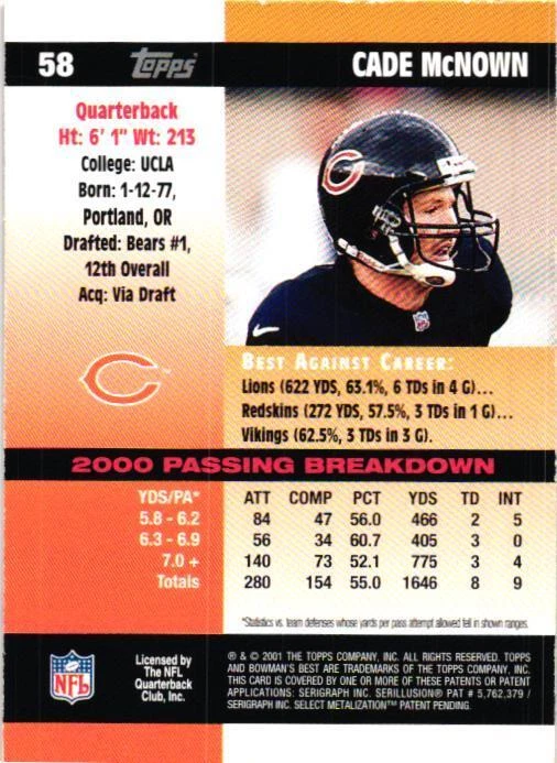 2001 Bowman's Best #58 Cade McNown - Image 2 of 2