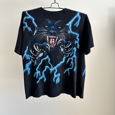 Vintage USA American Thunder Black Panther Cat T-Shirt Lightning Single Stitch