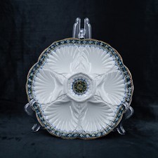 RARE French Antique Oyster Plate SARREGUEMINES Majolica FORGET ME NOTs pattern