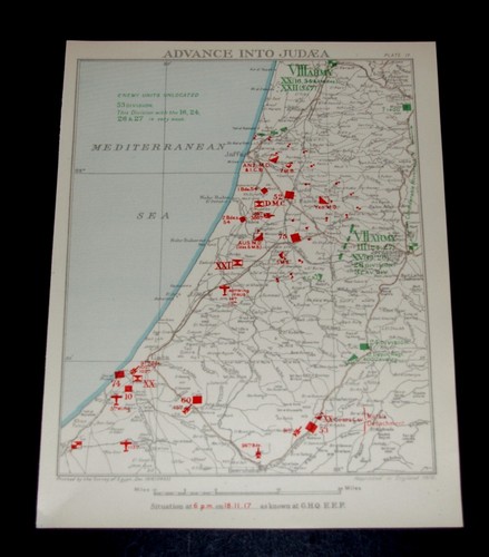 WW1 Map (17) PALESTINE - ADVANCE INTO JUDEA as of 18-11-1917 British Army
