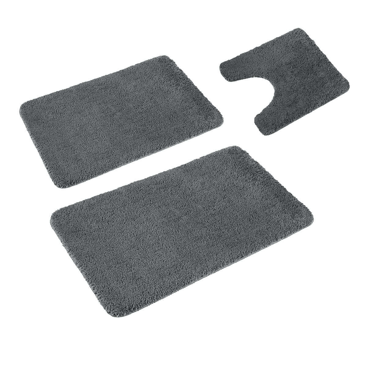 Set of 3 Contoured Non Slip Bath Toilet Mat Set Charcoal Grey eBay
