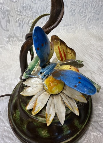 Vintage Small Tole Lamp ~ Flower and Butterfly Motif ~ 10.5" - Picture 4 of 8