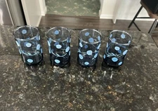 vintage Blue dandelion mid century retro Libbey Juice Glasses 3.75 inches Tall