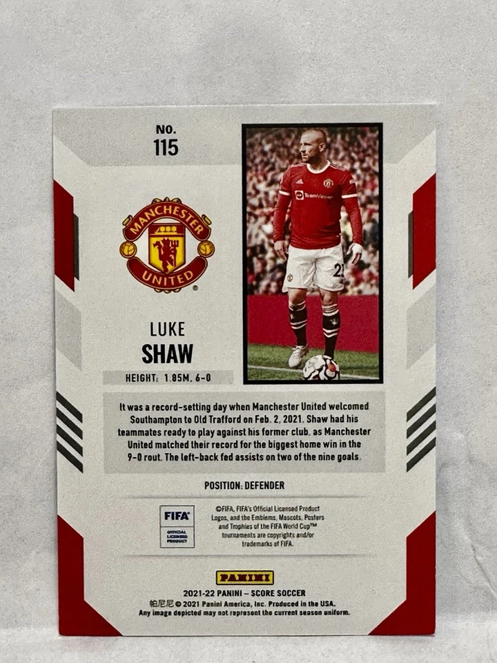 2021-22 Panini Score FIFA Luke Shaw #115 Blue Lasers /49 🔥 - Image 2 of 2