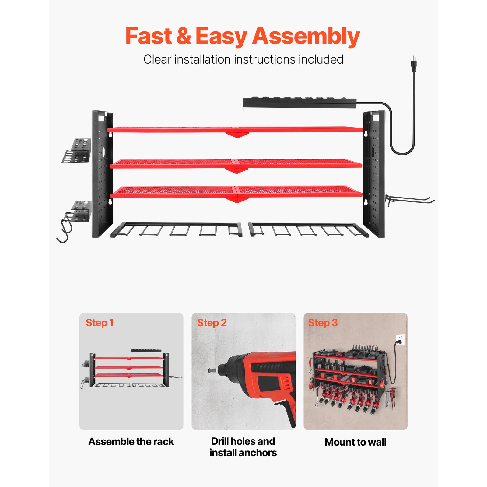 Uimoso 4-Layer Power Tool Organizer with Charging Station and Drill Storage