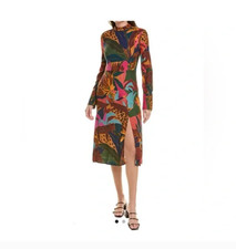 NWT FARM Rio Multicolor Leaf Print Leopard's Jungle Midi Dress Small