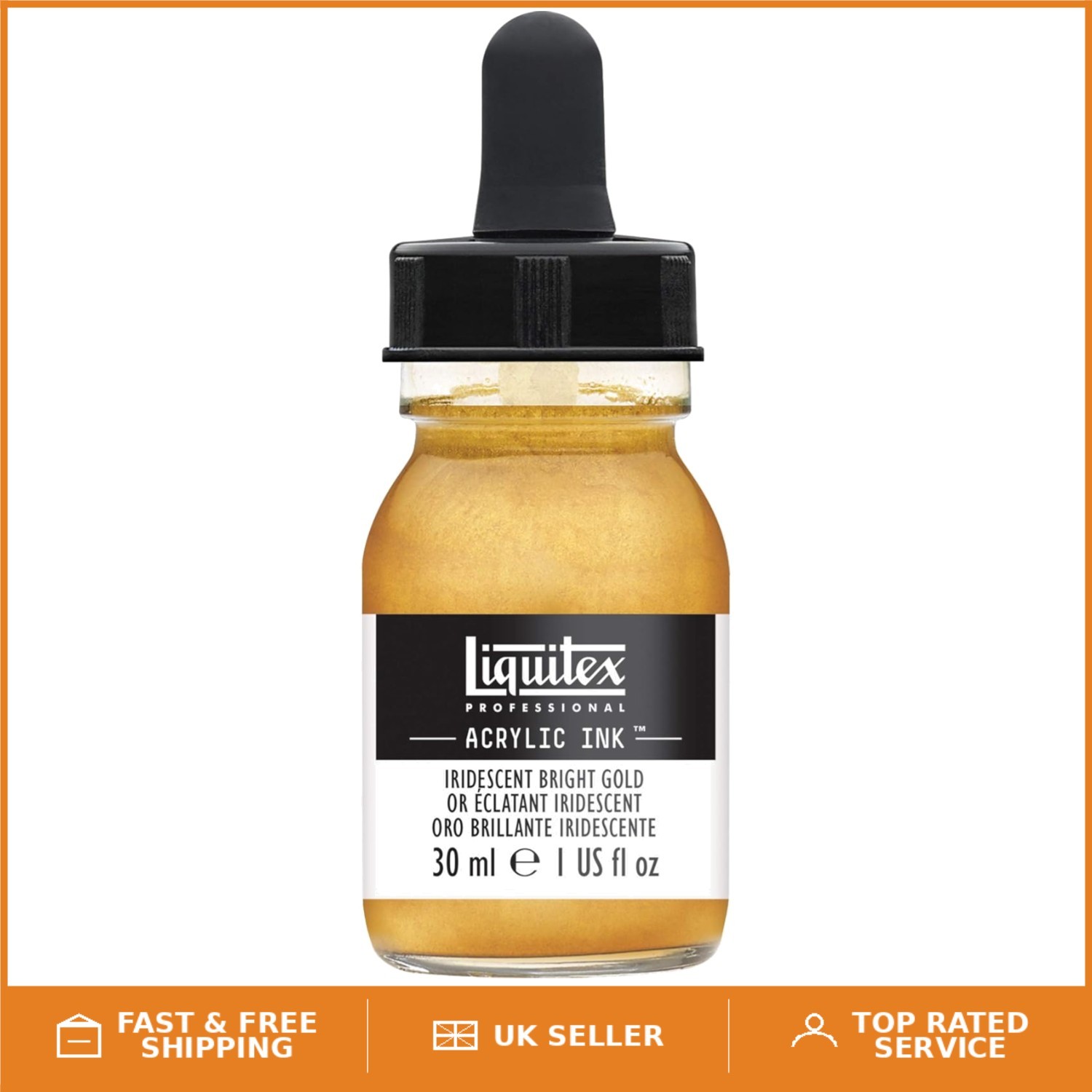 Liquitex Professional Acrylic Ink Iridescent Bright Gold 30ml For Calligraphy... - Image 2