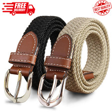 2 Pack 1 Narrow Width Elastic Belt Stretch Braided Small 32-34 Black/Khaki