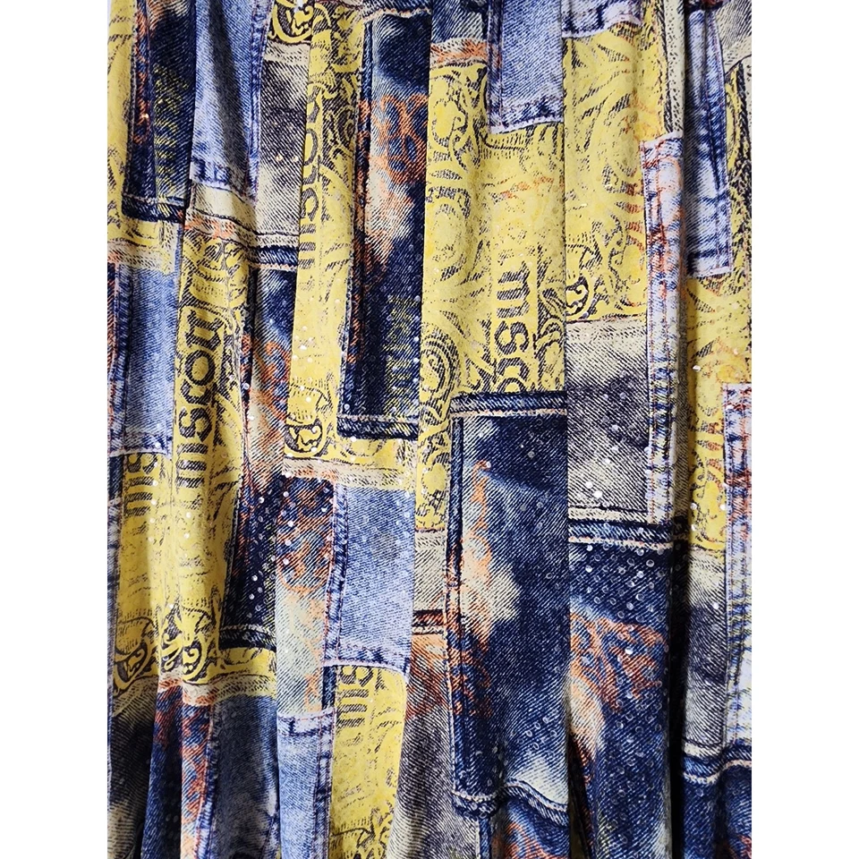 Maxi Falda Vintage JOSEPH RIBKOFF Amarilla Boho Elastizada Brillante Retazos Talla 8 Foto 4 de 4