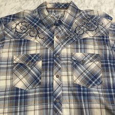 Rock 47 Wrangler Shirt Mens Large Plaid Snap Embroidered Western Rodeo Pockets
