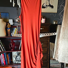 Women’s Orange Solid Sleeveless Stretch Maxi Dress Pullover Regular S