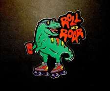 Dutch Bros Skating Dinosaur Roll And Roar Sticker