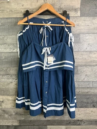 Free People Womens Co Ord Set Size Medium Blue Fischer Skirt Top Boho Cotton