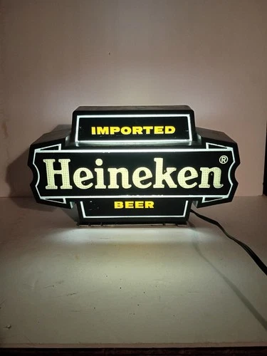 VINTAGE 1960's HEINEKEN IMPORTED BEER LIGHTED BAR SIGN 11" UNIQUE.