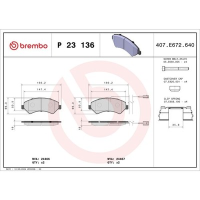 Bremsbelagsatz BREMBO P 23 136, Vorne