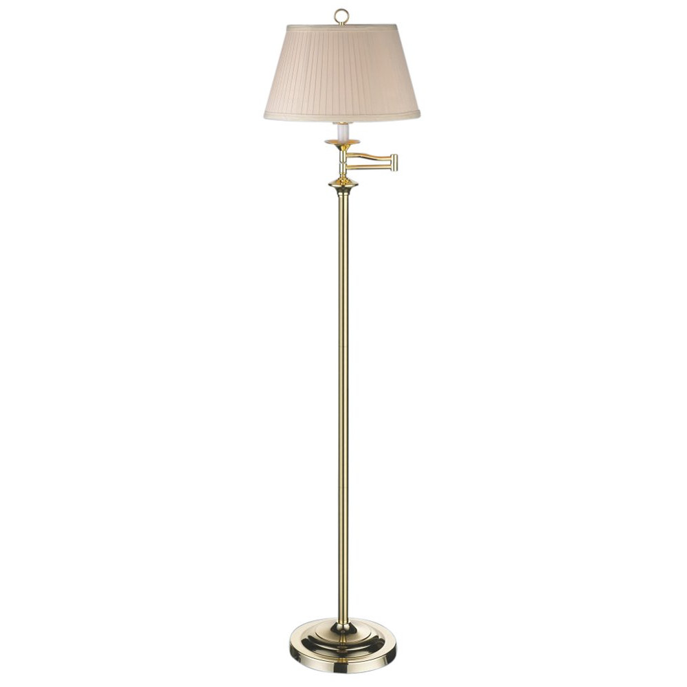 Traditional Polished Brass Swing Arm Floor Lamp with Cream Shade by Happy Hom...