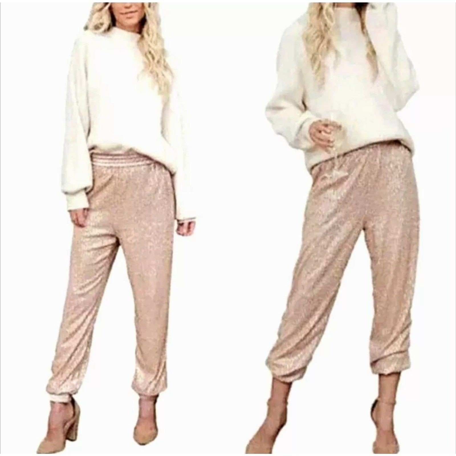 Anthropologie Melora Metallic Rose Gold Joggers Womens Size Small Excellent Condition