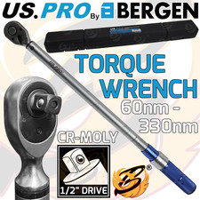 US PRO 1/2" Drive Calibrated Torque Wrench Adjustable Reversible 60Nm - 330Nm