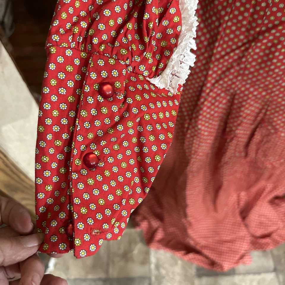 Vestido vintage hecho a mano años 70 Calico Prairie talla M-L encaje floral cottagecore Foto 3 de 4