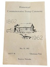 1962 Homestead Act Stamp Ceremony Program Beatrice NE First Day Issue
