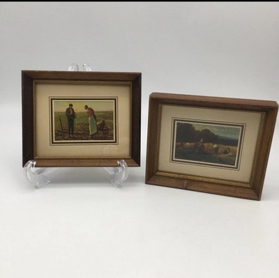2 Miniature Vtg Framed Prints By Jean Francois Millet The Gleaners & The Angelus