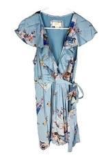 Maeve Anthropologie Dress Womens 6 Blue Rosalia Faux Wrap Floral Ruffle Romantic