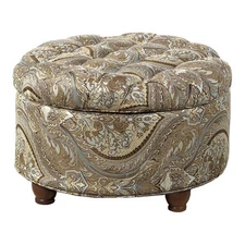 HomePop Round Traditional Fabric Paisley Pattern Large Storage Ottoman in Brown