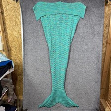 Turquoise Knit Mermaid Tail Blanket Confetti Wave Pattern Lap Throw 72 Inch