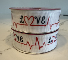 Valentine Heartbeat LOVE 1" Grosgrain Ribbon Nurse EKG Red 10 Yds Total READ