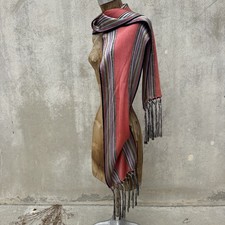 Antique 1920s Rainbow Silky Rayon Knit Scarf Shawl Wrap Fringe Rare Vintage