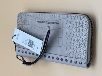 French Connection Wallet Nellie Croco Wristlet Pouch Zip Around Wallet New